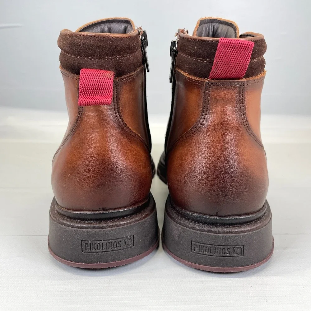 Pikolinos Boots Mens Size 43 US 9.5 Brown Leather Side Zip Lace Up Casual Shoes